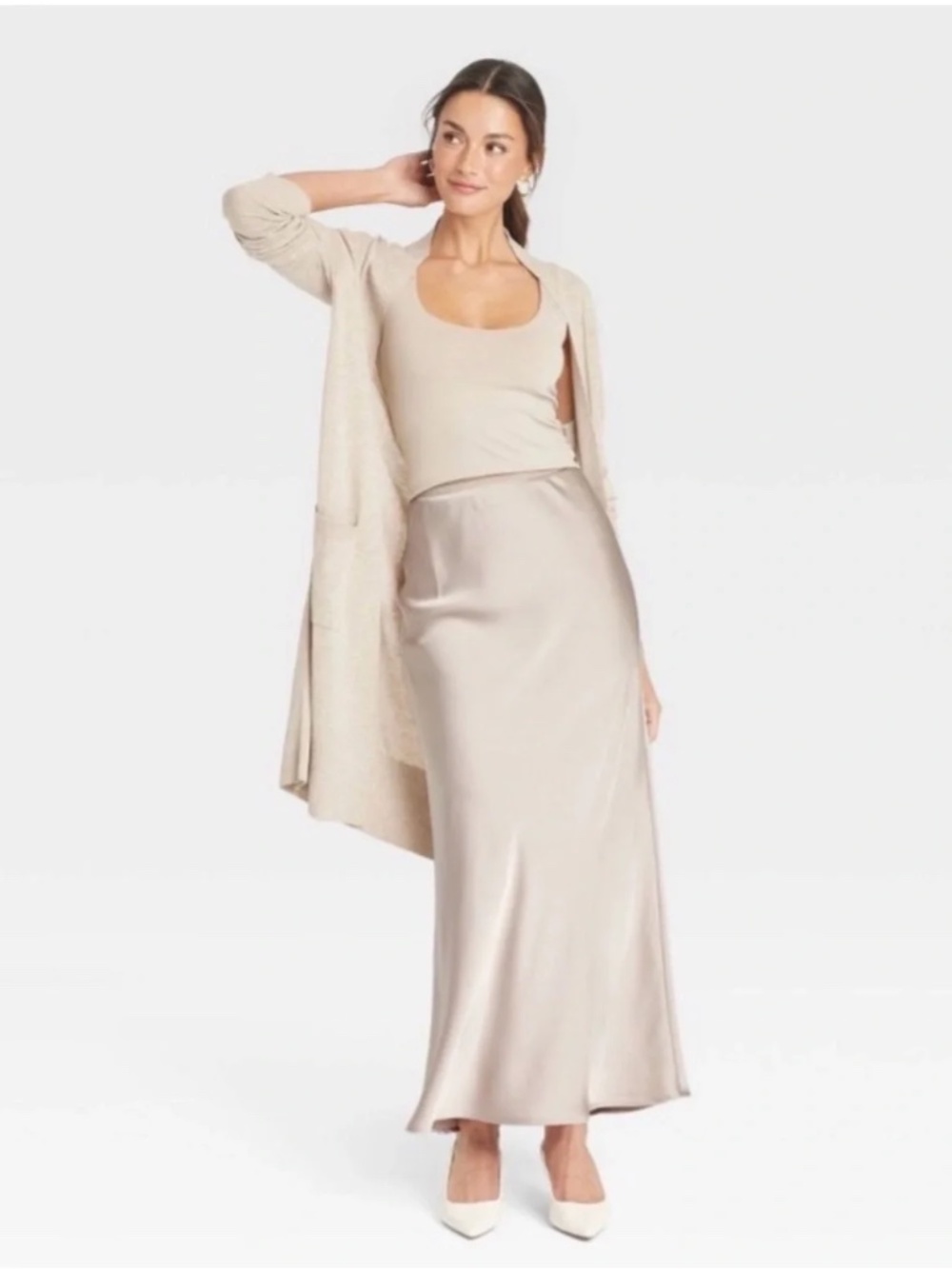 A New Day Champagne Satin Maxi Skirt Size XL